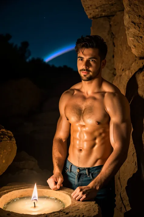 (Portrait of male), muscles, (dimples), (thin head), steamy, bulging ripped holy jeans, sexy, alluring, ((((upturned big doe eyes)))), smiling, opalescent, Photoluminescence, fantasy, clear, Cinematic RAW photo, hyper real photo, ultrarealistic, dslr, soft...