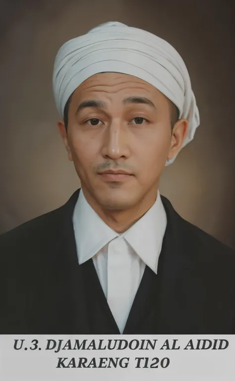 (best quality,4k,8k,highres,masterpiece:1.2),ultra-detailed,realistic,portrait of a Muslim man with thin moustache wearing a white shirt, black jacket, and white head covering,beautiful detailed eyes,detailed beard,serious expression,gentlemanly look,prayi...