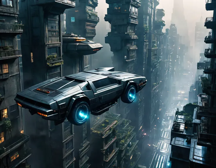 imagen de blade runner donde se aprecia el edificio tyrell corporation , calles adyacentes y pistas de naves- coches volando, en...