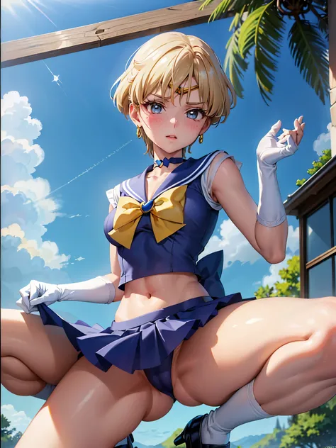 (highest quality:1.1), (masterpiece:1.4), (absurd:1.0), Portrait, Close-up,
1, sailor uranus, KizukiAi,, big and full breasts, aqua eye, blonde hair, sailor warrior uniform, sailor collar, chest bow, yellow ribbon, charming skirt, white elbow gloves, by th...