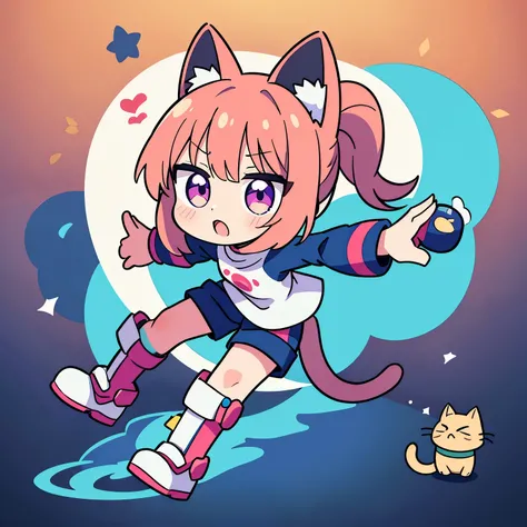 uma imagem de desenho animado garoto gato perssonagem feminino com armadura brilhante reluzente ,  e um gato fofo, totally robotic!! catgirl running battle running position, anime catgirl, Garota gato, bonitinho anime catgirl, bonitinho!! Chibi!!! catgirl,...