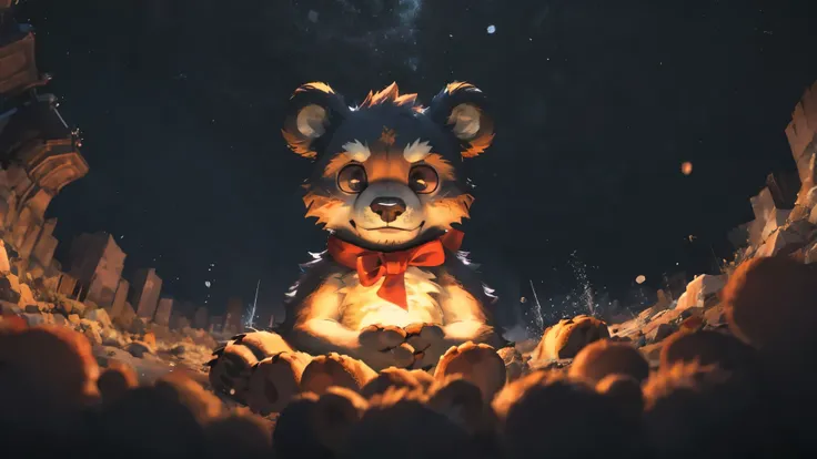 masterpieces,official art, a giant teddy bear, depth of field, perfect lighting, light particles,(best quality),(masterpiece),(u...