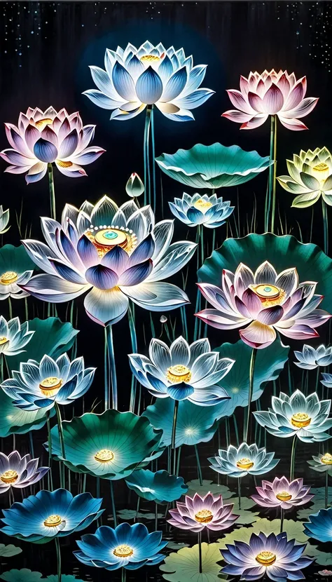 Lotus on the wall, Presented by Bruce Munro&#39;s signature style, Exudes a charming temperament. its petals, Carefully crafted, seems to float gracefully in the background, Each petal is carefully polished，Strive for perfection. The centerpiece of this fl...