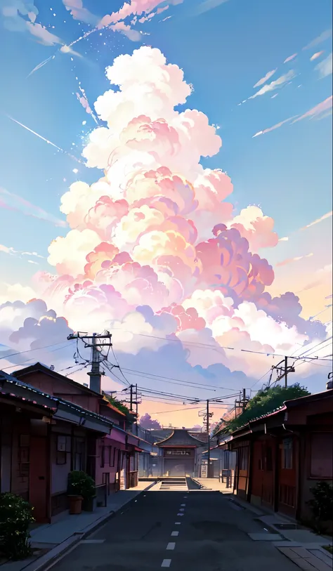 Animated scene of train passing under pink and purple sky, Animation drawn by Makoto Shinkai, Hot topics on pixiv, Magical Realism, beautiful anime scene, universe sky. by Xin Haicheng, ( ( Xin Haicheng ) ), by Xin Haicheng, anime background art, style of ...