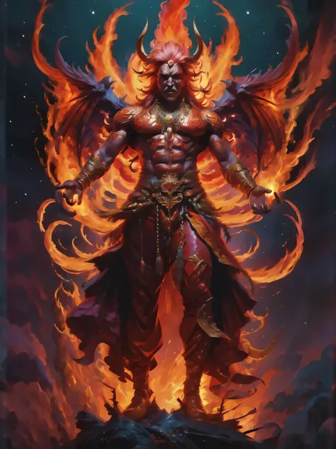 (masterpiece, highest quality:1.2), Fire Devil,devil&#39;uncle,I was scared,Laughter,dynamic pose,magic effect,dynamic,there is a fireball,dark background,beautiful light and shadow,dark fantasy,rich colors,Cast colorful spells,nice