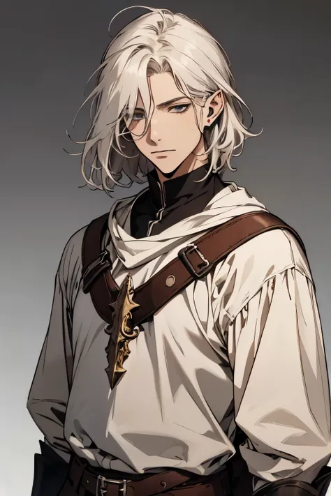 (excellent quality), (high resolution), (absurdreasterpiece) ((man)), (male), half elf, white hair, disheveled hair, ((paladin))...