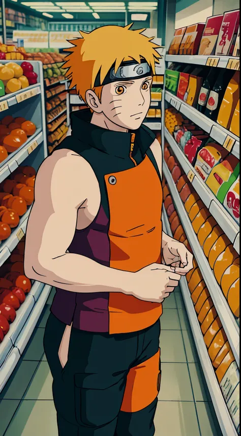 naruto, in supermarket, orange hair.