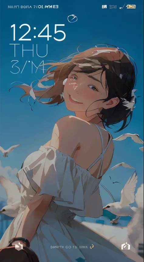 a close up of a woman in a white dress with birds flying around, artgerm and atey ghailan, makoto shinkai art style, artwork in the style of guweiz, makoto shinkai style, in style of makoto shinkai, guweiz, style of makoto shinkai, gentle smile