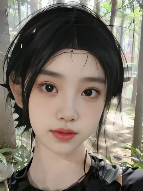 １girl、Kunoichis costume、in the forest、outside、Background of the Edo period、ninja headband、ninja mask、clear eyes、upper body close-up、clavicle show、