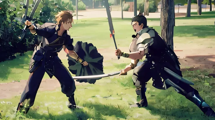 two boys about to fight, defense pose to fight, softcombat, anime style, high definition.