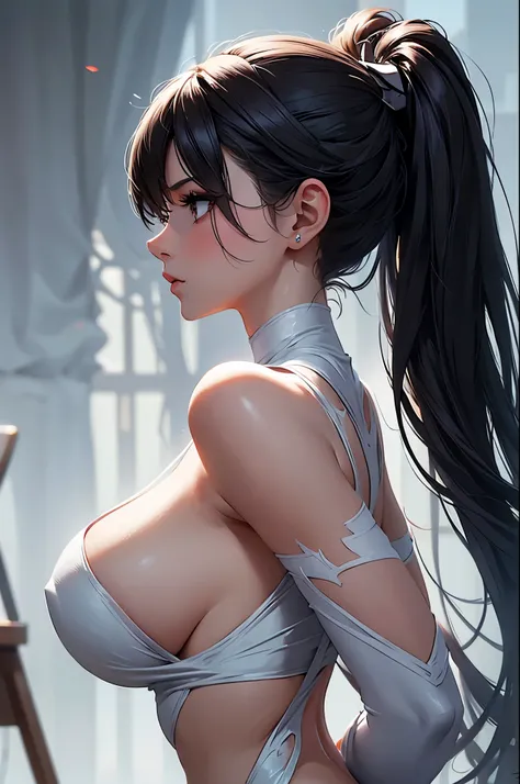 a sexy woman, fog, soft light, (best quality), (masterpiece), slim, anime, tall, (body painting), (profile view)
