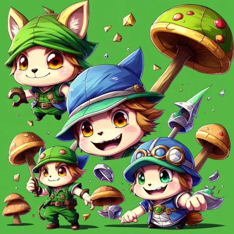 Teemo, the beloved champion from League of Legends, is depicted in this captivating illustration with an astounding level of detail. (Anime-style: 1.5), (Chibi: 1.2), (Detailed shading: 1.3), (Vibrant colors: 1.4), (Cartoonish features: 1.1),

This enchant...