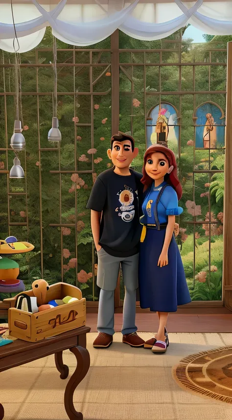 casal na igreja no estilo pixar