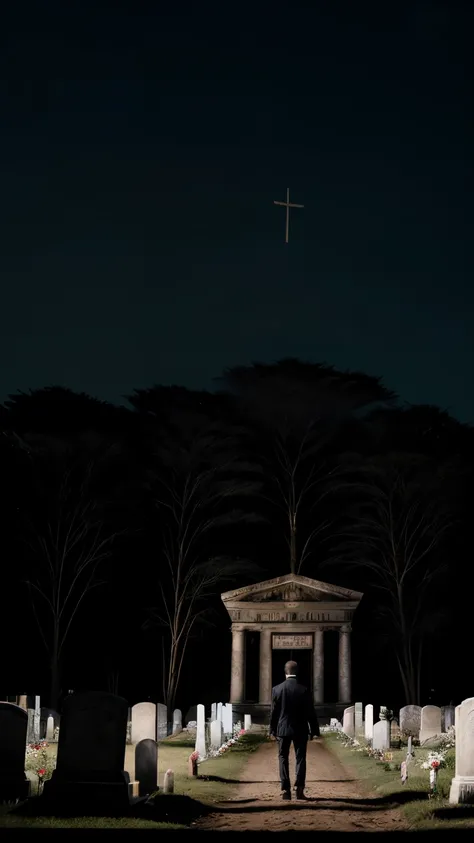 ((melhor qualidade)), ((obra de arte)), (detalhado), rosto perfeito, akashiman, cemetery, surreal, cinematic, wide shot, man, frame, lua, cinematic, realista, far, dark, full body, male, 16mm, horizontal
