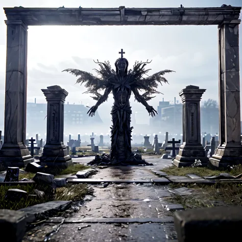 ((melhor qualidade)), ((obra de arte)), (detalhado), cemetery, vazio, liminal space surreal, cinematic, wide shot, frame, lua, cinematic, realista, far, dark, full , 16mm, horizontal, trapper, Gothic, white skin, stabilishing shot, no closeup, distante, em...