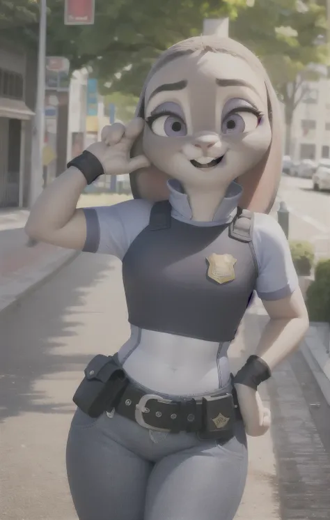 orejas hacia abajo, (mejor calidad, obra maestra:1), peluda hembra antro judyhopps, retrato, uniforme de policia, uniforme compl...