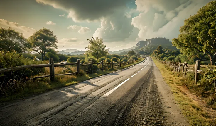 ((melhor qualidade)), ((obra de arte)), (detalhado), estrada, rodovia, in the wood, road, vazio, liminal space surreal, cinemati...