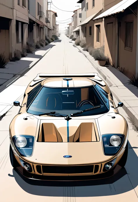 A ford gt40， Minimalist, Disjointed,Editor， illustration ，Dark beige and brown