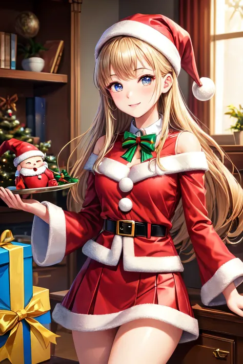 ((highest quality)), ((masterpiece)), (Detailed miniskirt Santa), perfect face