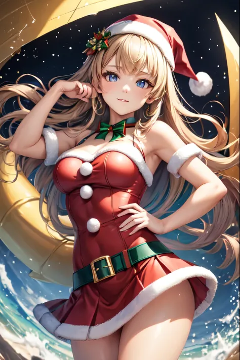 ((highest quality)), ((masterpiece)), (Detailed miniskirt Santa), perfect face