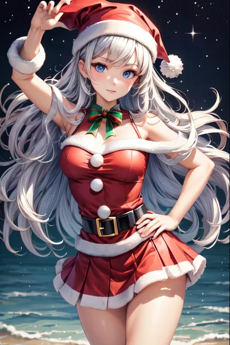 ((highest quality)), ((masterpiece)), (detailed miniskirt santa), perfect face