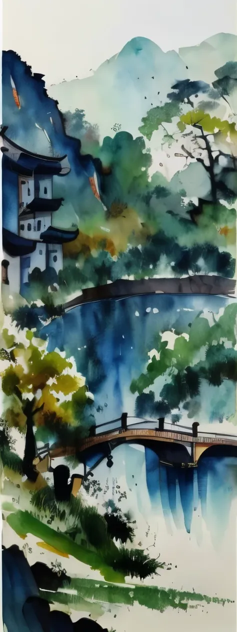 blurred picture style, wet-in-wet, watercolor painting, ink painting, best quality, paintings by wu guanzhong, scenery and memor...