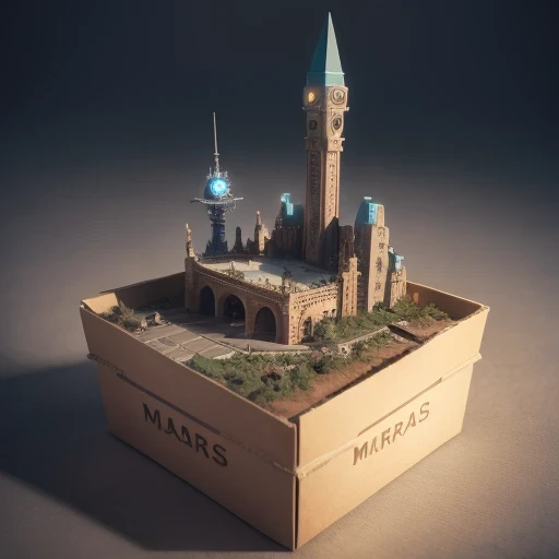 3598年Mars realistic model, (split ends, original photo, best quality, masterpiece:1.4),Steampunk Cyberpunk 6820 City,(CyberpunkMars light:1.3), Mars (related to land),(in a small nature box:1.3),Isometric, small nature, landscape on foundation,landscape,