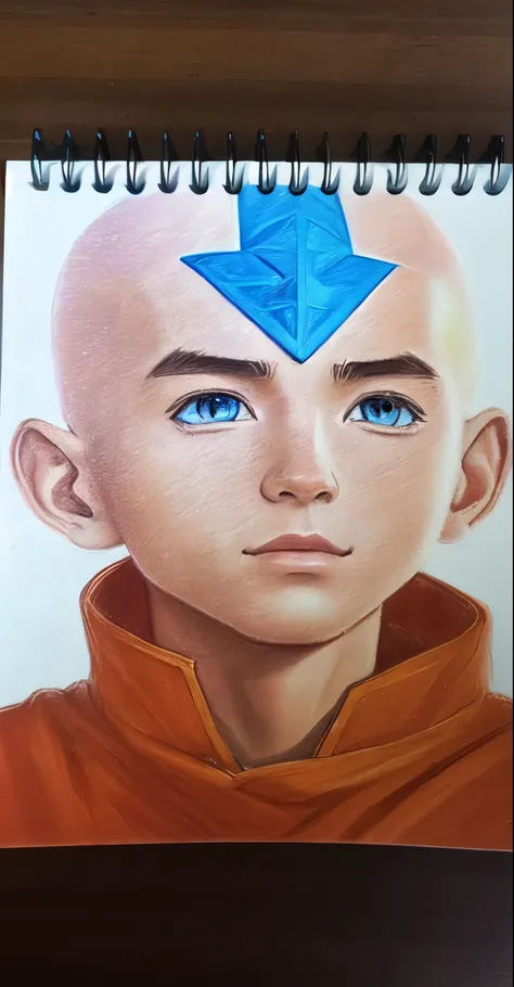 drawing of a young man with a blue hat on his head, avatar aang, aang, realistic