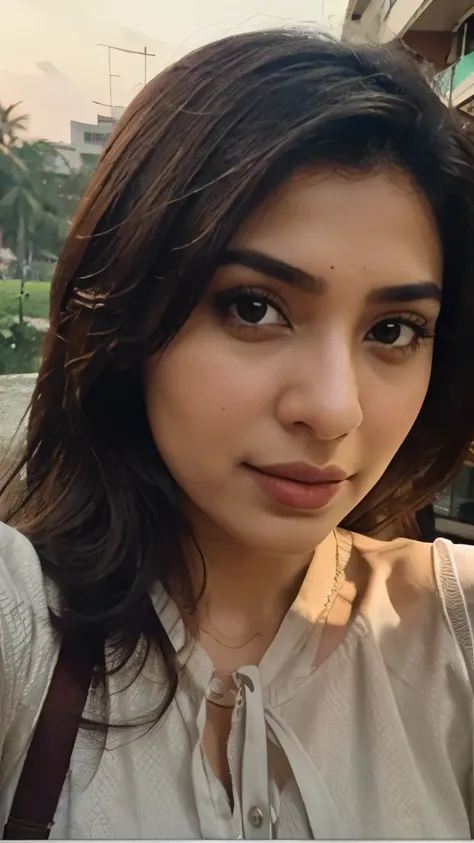 Pakistani actress, pinterest, taking a selfie, Indonesia background, hand hidden, light skin, no hand shown, half body, close up, amateur