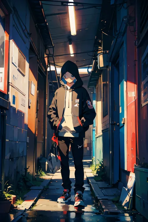 A young man wearing a hood，spray on the wall「It&#39;s a loss if you don&#39;t start a new NISA！」An illustration depicting，Expressed with a graffiti style touch，