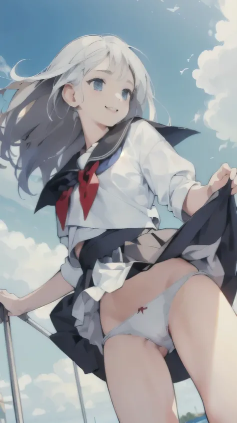  ((1girl, skirt lifted by the wind,showing white panties)), 
Vulgar,low angle,from below, ((panty shot)),(nsfw), ((lifting skirt)),((white panties focus)), ((1girl, skirt lifted by the wind,showing white pantieasterpiece:1.4, best quality)), ((masterpiece,...