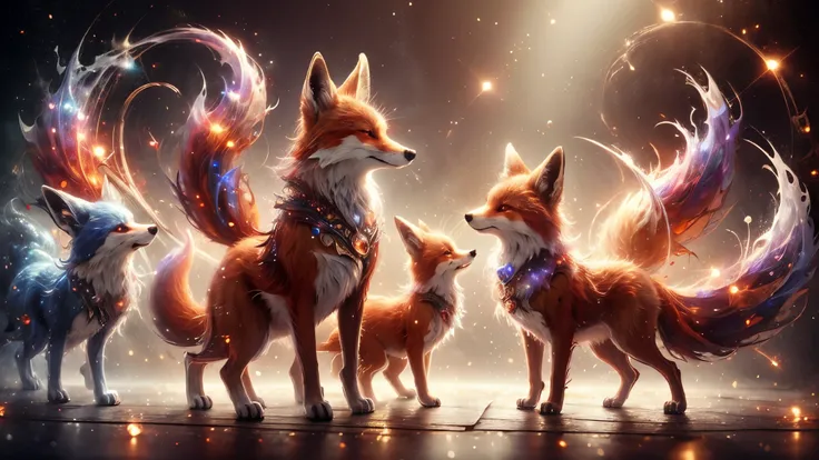 (masterpiece),8k, best quality, curious magical foxes,