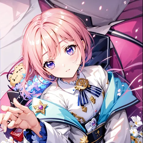 Close-up of a person holding a teddy bear in the room.male&#39;Daughter of, ayaka genshin impact, magical girl portrait, splash art anime , ayaka game genshin impact, Genshin Impact Kechin, cute girl anime visual, shadowverse style, [[[[with an evil smile]...