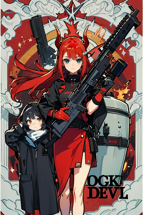 red female devil, sci-fi, big gun, poster, 