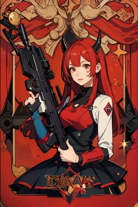 red female devil, sci-fi, big gun, poster, 