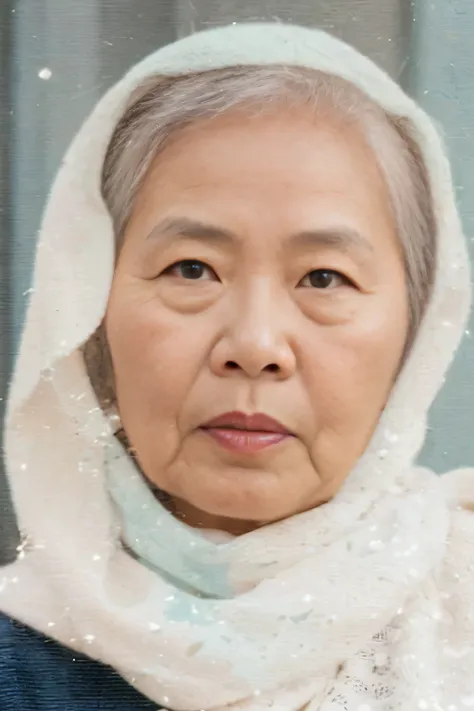 there is a woman with a scarf on her head and a scarf around her neck, inspired by Ruth Jên, vietnamese woman, photo of a woman, close-up portrait film still, asian woman, old woman, grainy photo of an ugly woman, mai anh tran, asian face, an asian woman, ...