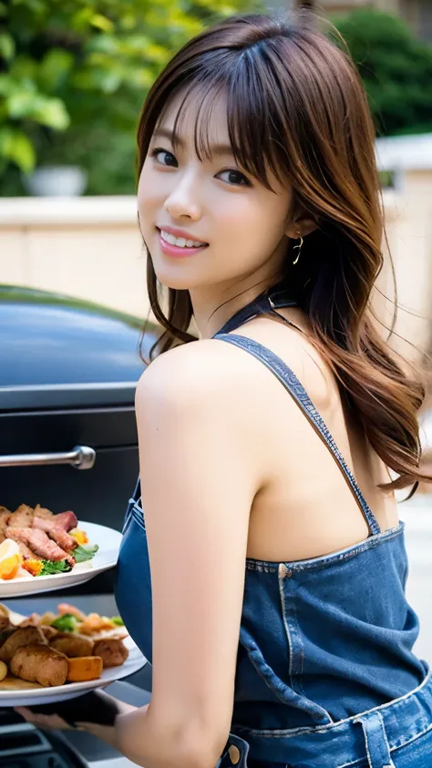 (((perfect anatomy))),On a sunny day, have a charcoal barbecue with like-minded friends on a wide and beautiful riverbank.,A 20-year-old idol waiting for chopsticks and plates that look great with her necklace and earrings.,Casual style with high neck fron...