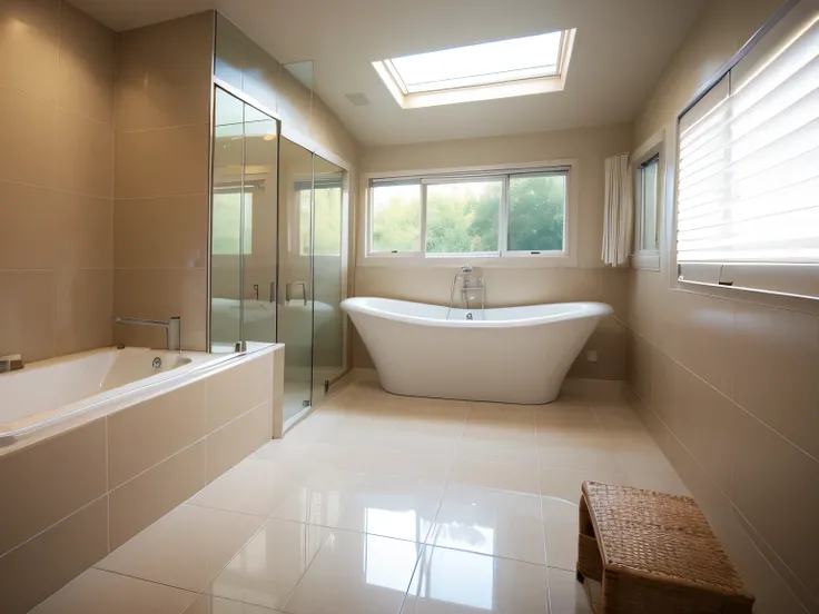 Big bathroom，bright，60° viewing angle，Not using the bathtub