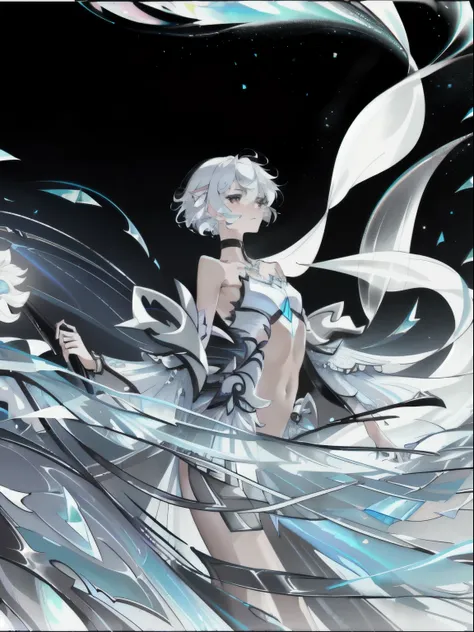 (ethereal, dreamlike), (white hair girl), (dancing in the space), (4k resolution, professional, masterpiece), (floating dress), (graceful movementasterpiece, top quality, best quality, official art, beautiful and aesthetic:1.3), (1girl:1.3), extreme detail...