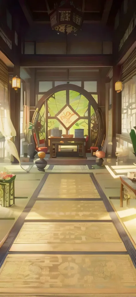 chinese fairy tale scene，chinese classical architecture lobby，hall ancient chinese style interior