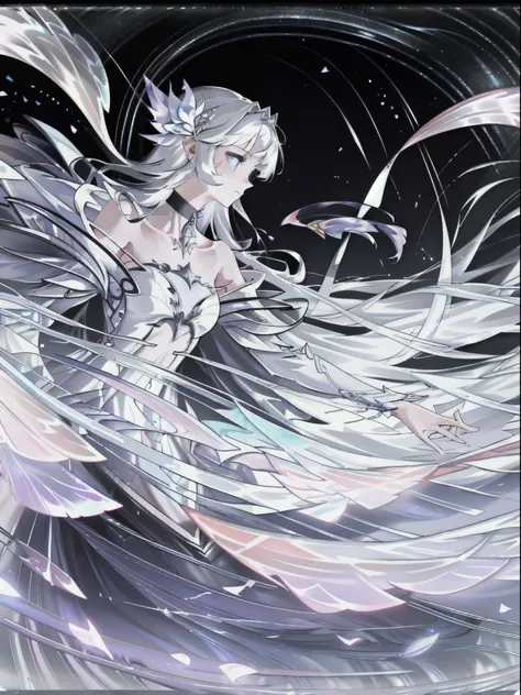 (ethereal, dreamlike), (white hair girl), (dancing in the space), (4k resolution, professional, masterpiece), (floating dress), (graceful movementasterpiece, top quality, best quality, official art, beautiful and aesthetic:1.3), (1girl:1.3), extreme detail...