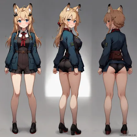 masterpiece: 1.6, highest quality: 1.4, live: 1.2, intricate details: 1.2, 1 short girl, alone, (blonde), long hair, french braid, シングル ~ sidelock, amount: 1.5, fox ears, fox tail: 4, deep blue eyes, bright eyes, big breasts, exposed thighs:1.7, green adve...