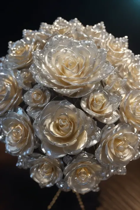 Realistic image of a bouquet of diamonds: ((obra-prima:1.5)), ((cinematic:1.5)), ((highest quality:1.5)), ((fotorrealista:1.5)), ((detalhado:1.5)), ((espumoso:1.5)), ((captura de imagen:1.5),

A stunning, hyper-realistic representation of a diamond flower ...