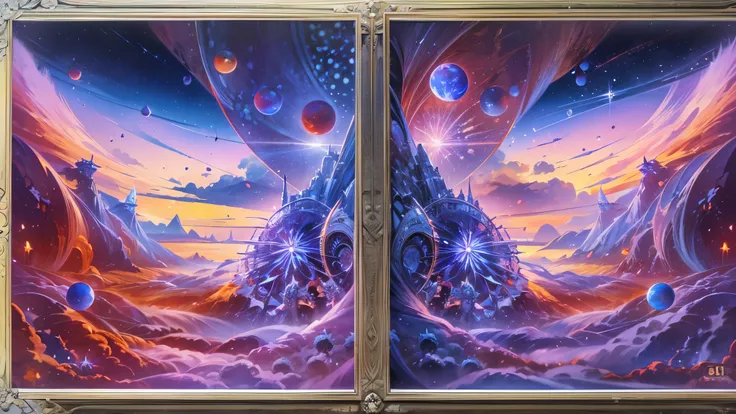 ((highest quality)),(ultra high resolution),(Super detailed),(detailed description),((best CG)),(best work of art),super precision art,amazing drawing art,(Fantasy art with precise details:1.5), Twin red and blue moons on the horizon