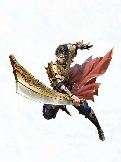 a close up of a person holding a sword and a sword, inspired by Huang Shen, inspired by Li Kan, official art, guan yu, bian lian, masamune shiro, casimir art, zhongli from genshin impact, keqing from genshin impact, masamune, xianxia hero, zhao yun, high d...