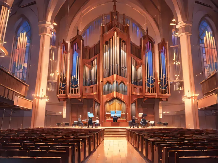 Concert venue with a very large pipe organ、Filled with customers