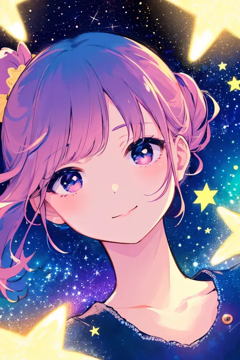 High detail, super detail, super high resolution, girl enjoying her time in the dream galaxy, surrounded by stars, warm light sprinkled on her, background is starry sky with colorful galaxies and galaxy clouds, stars flying around her, delicate face, addin...