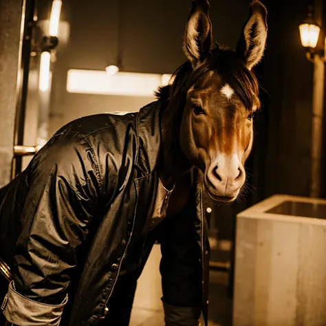 A humanoid donkey that is filthy rich and very well dressed in expensive clothes