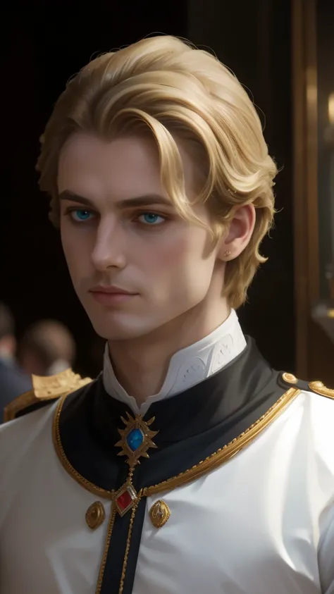 tmasterpiece，Highest image quality，a bust of a handsome royal man, blonde hairstyle，The green eyes are crystal clear，Victorian era style, noble, full of wise, super detailing。