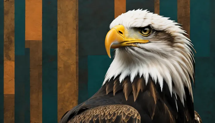 eagle in the style of hyperrealistic murals, moody and evocative color palettes, dark teal and amber, odd juxtapositions, chiaroscuro portraitures, realistic portraitures, dark beige and orange --ar 9:16 --v 5.1 --s 950